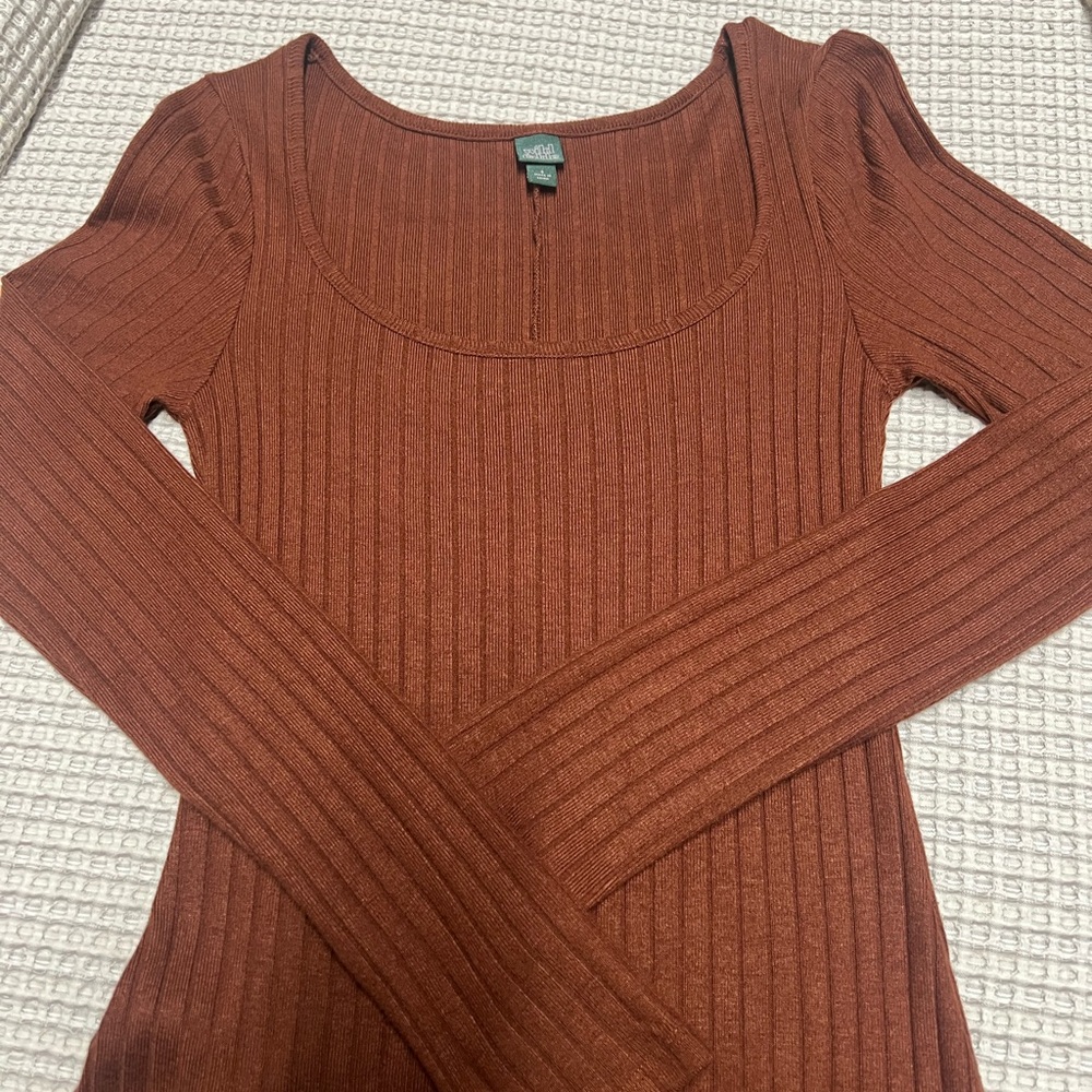Wild Fable Red Ribbed Long Sleeve Bodycon Dress